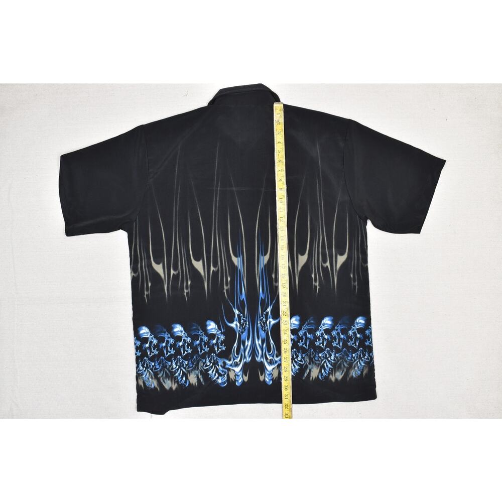 ODO Men's Black Short Sleeve Button Down Shirt with Blue Skull Print Size XL - Picture 6 of 8
